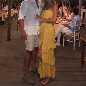 Mendocino Yellow strapless Midi Dress